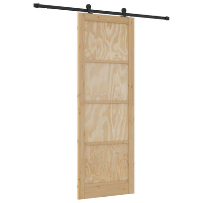 Sliding Door Natural and Black 83 x 232 cm Solid Pine Wood