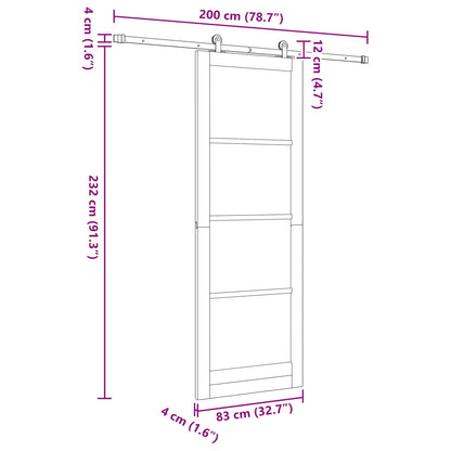 Sliding Door White and Black 83 x 232 cm Solid Pine Wood