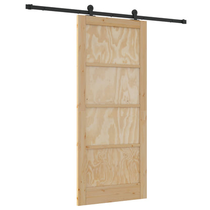 Sliding Door Natural and Black 86 x 198.5 cm Solid Pine Wood