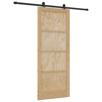 Sliding Door Natural and Black 86 x 211 cm Solid Pine Wood