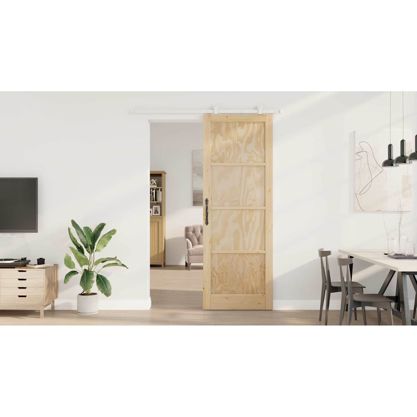 Sliding Door Natural and White 83 x 232 cm Solid Pine Wood
