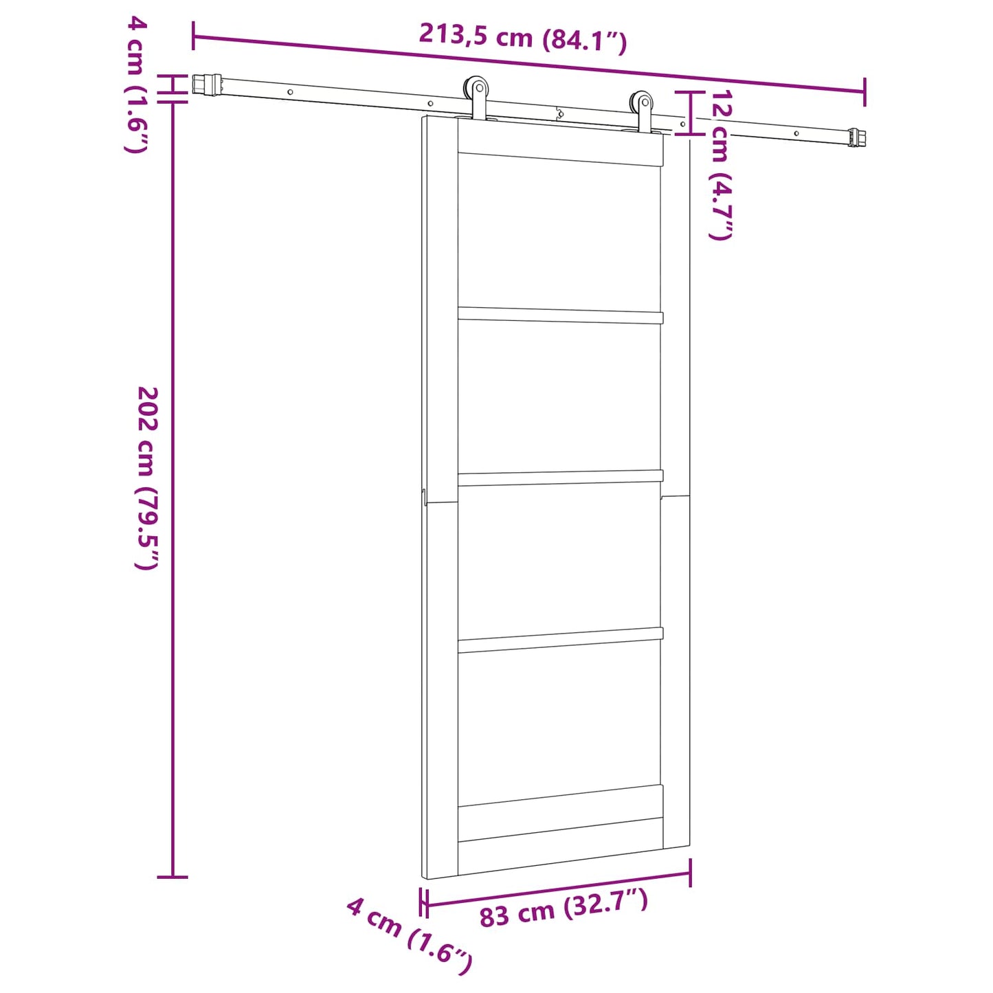 Sliding Door ORKDAL White 83 x 202 cm Solid Pine Wood