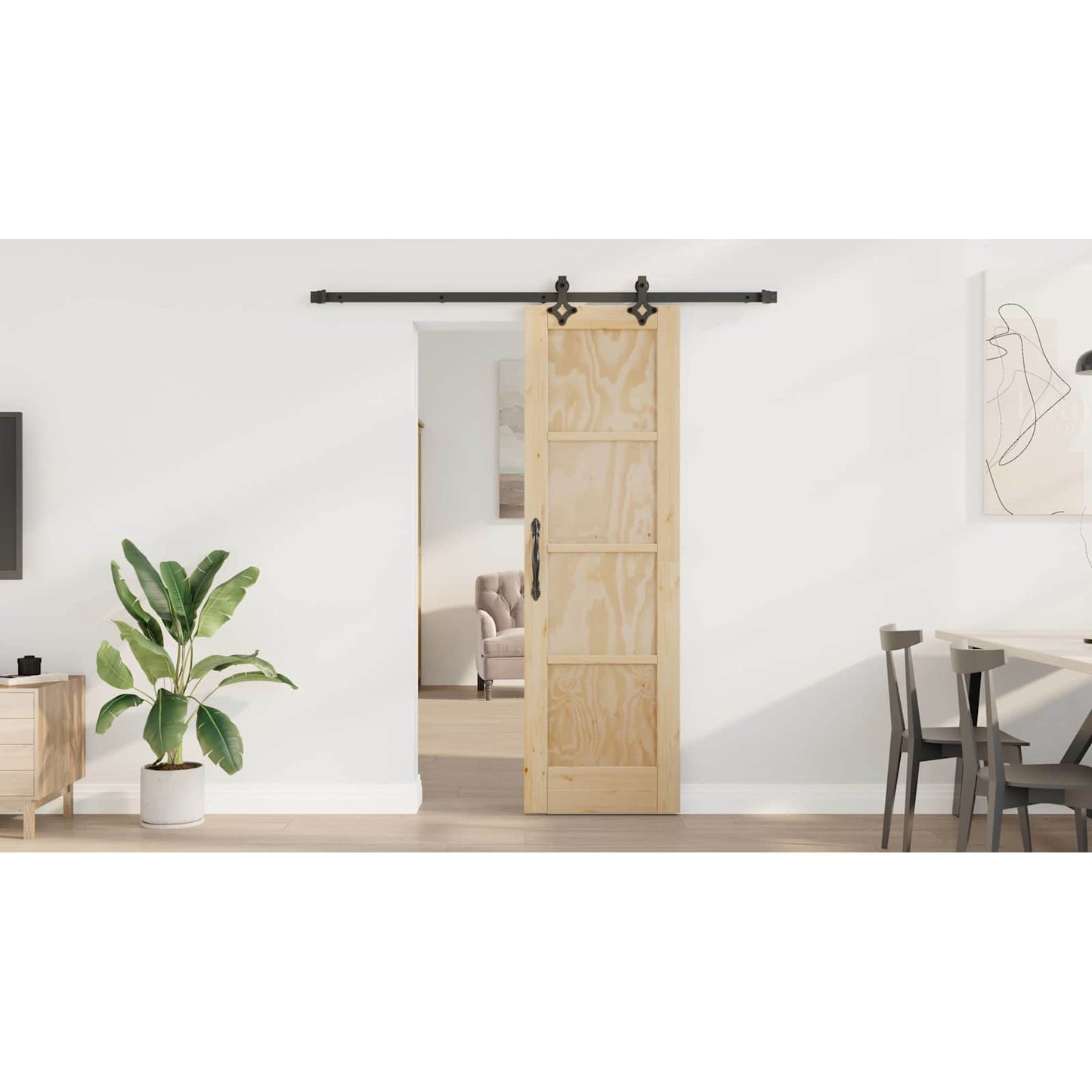 Sliding Door Natural and Black 61 x 198.5 cm Solid Pine Wood