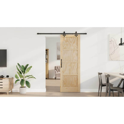 Sliding Door Natural and Black 73.5 x 211 cm Solid Pine Wood