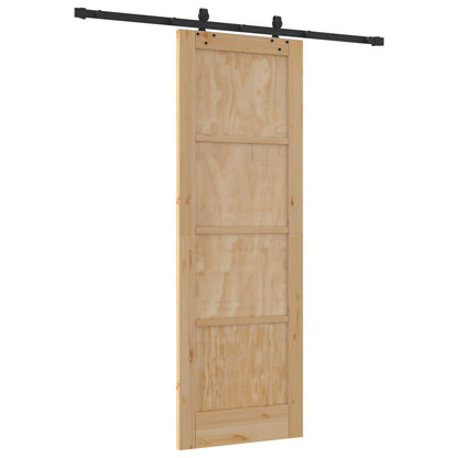 Sliding Door Natural and Black 73.5 x 211 cm Solid Pine Wood