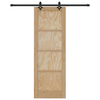 Sliding Door Natural and Black 73.5 x 211 cm Solid Pine Wood