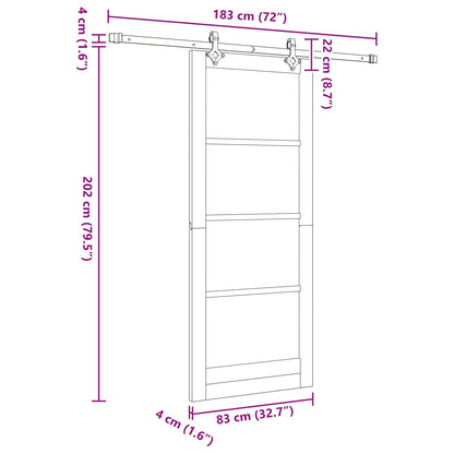 Sliding Door White and Black 83 x 202 cm Solid Pine Wood