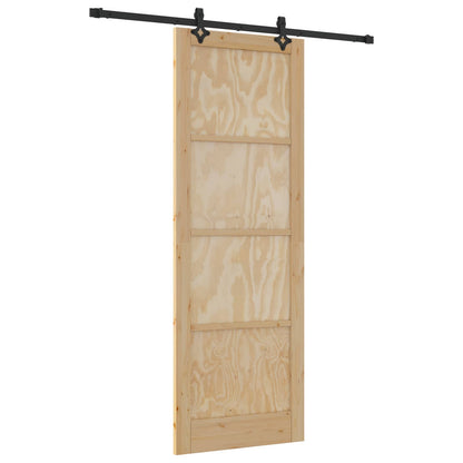 Sliding Door Natural and Black 83 x 232 cm Solid Pine Wood