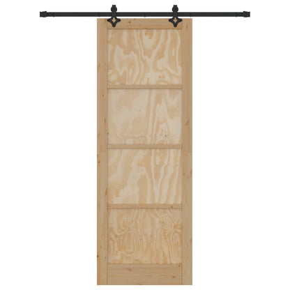 Sliding Door Natural and Black 83 x 232 cm Solid Pine Wood
