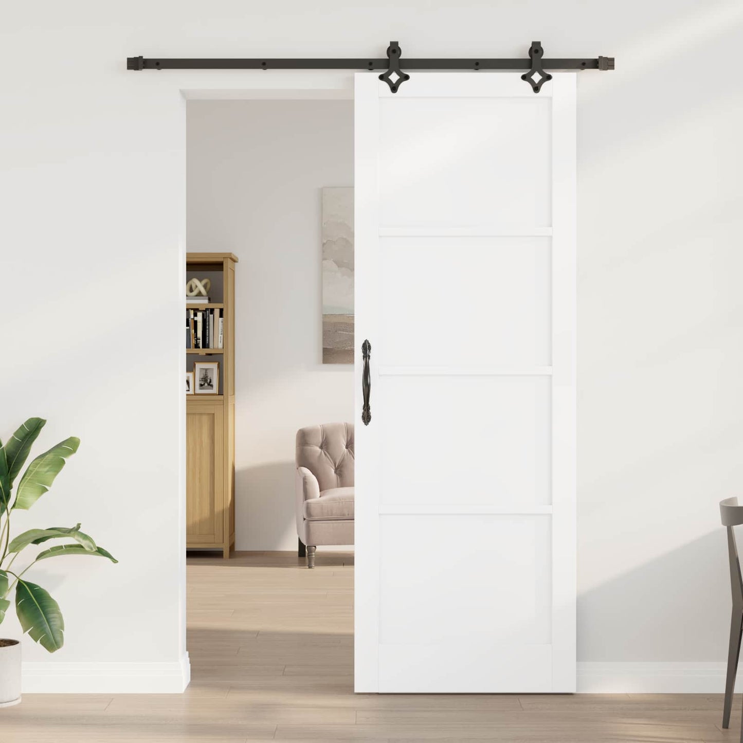 Sliding Door White and Black 83 x 232 cm Solid Pine Wood