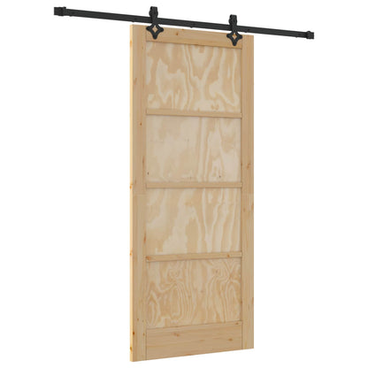Sliding Door Natural and Black 86 x 198.5 cm Solid Pine Wood