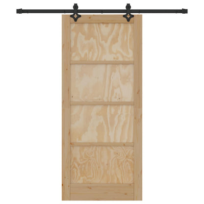Sliding Door Natural and Black 86 x 198.5 cm Solid Pine Wood
