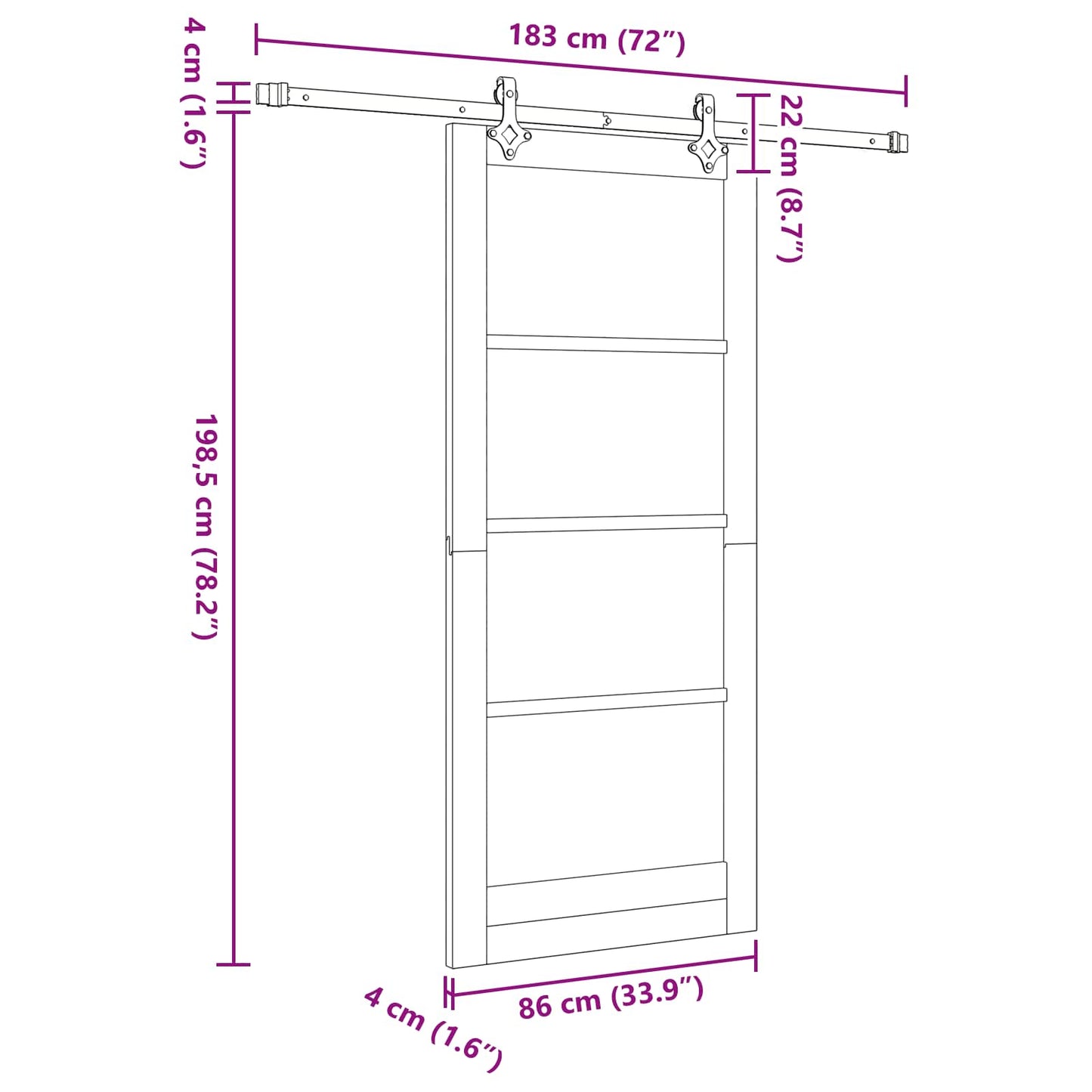Sliding Door Natural and Black 86 x 198.5 cm Solid Pine Wood
