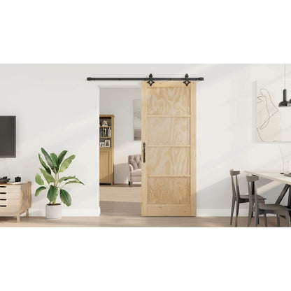 Sliding Door Natural and Black 86 x 211 cm Solid Pine Wood