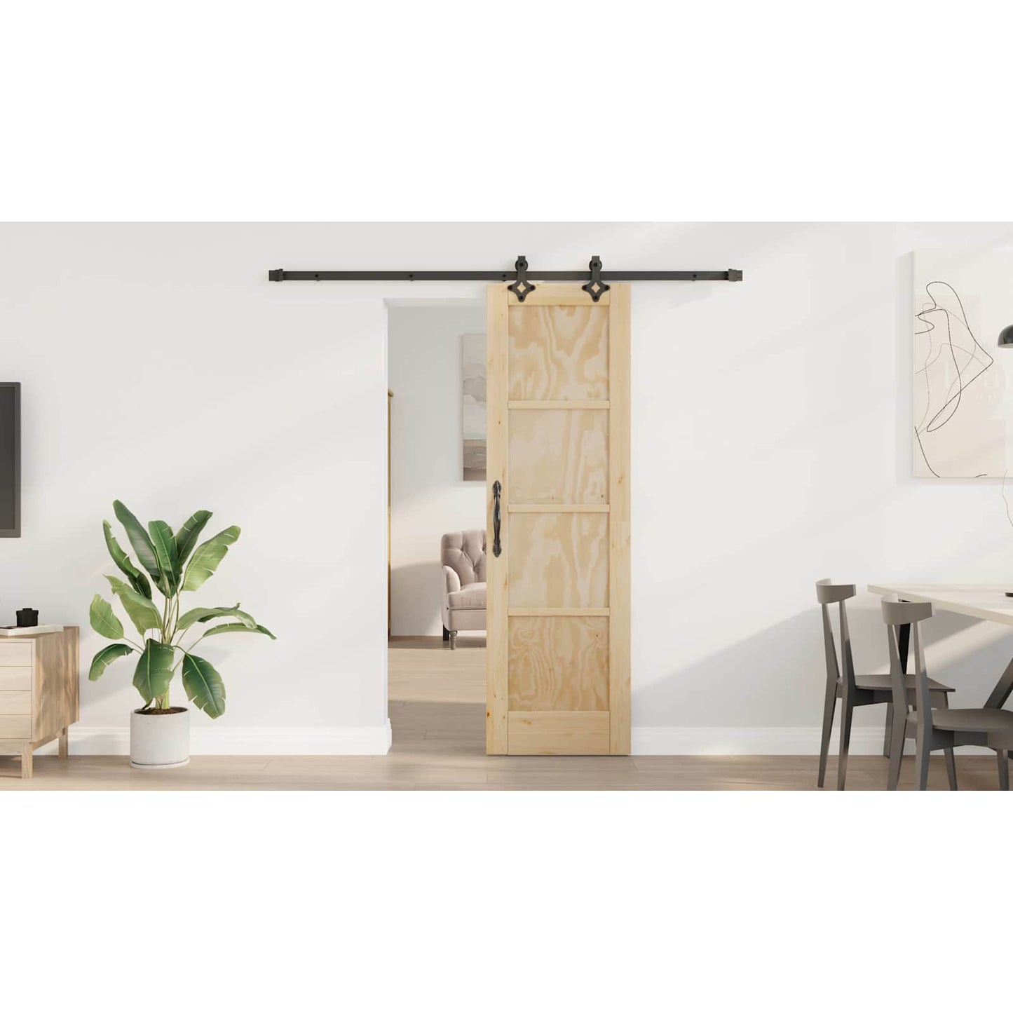 Sliding Door Natural and Black 61 x 198.5 cm Solid Pine Wood