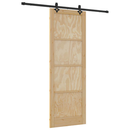 Sliding Door Natural and Black 83 x 232 cm Solid Pine Wood