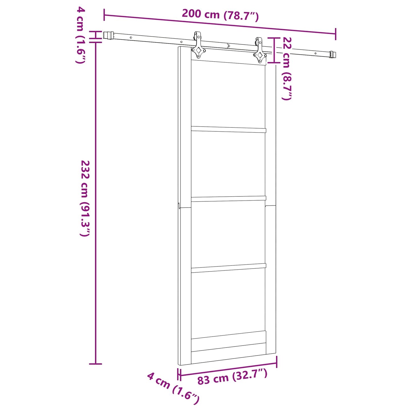 Sliding Door Natural and Black 83 x 232 cm Solid Pine Wood