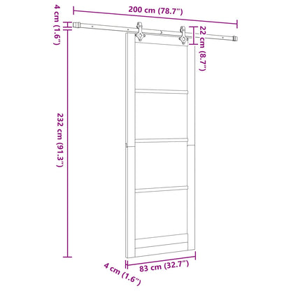Sliding Door Natural and Black 83 x 232 cm Solid Pine Wood