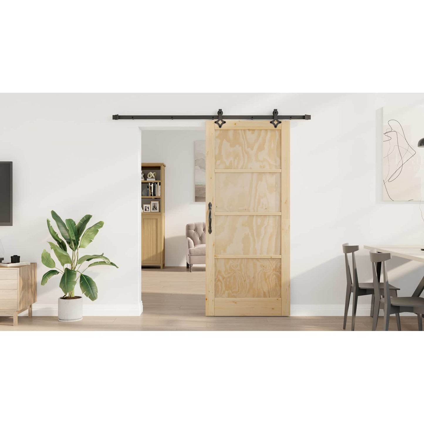 Sliding Door Natural and Black 86 x 198.5 cm Solid Pine Wood