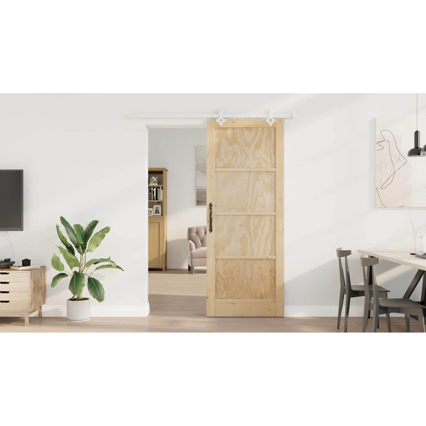 Sliding Door Natural and White 83 x 232 cm Solid Pine Wood