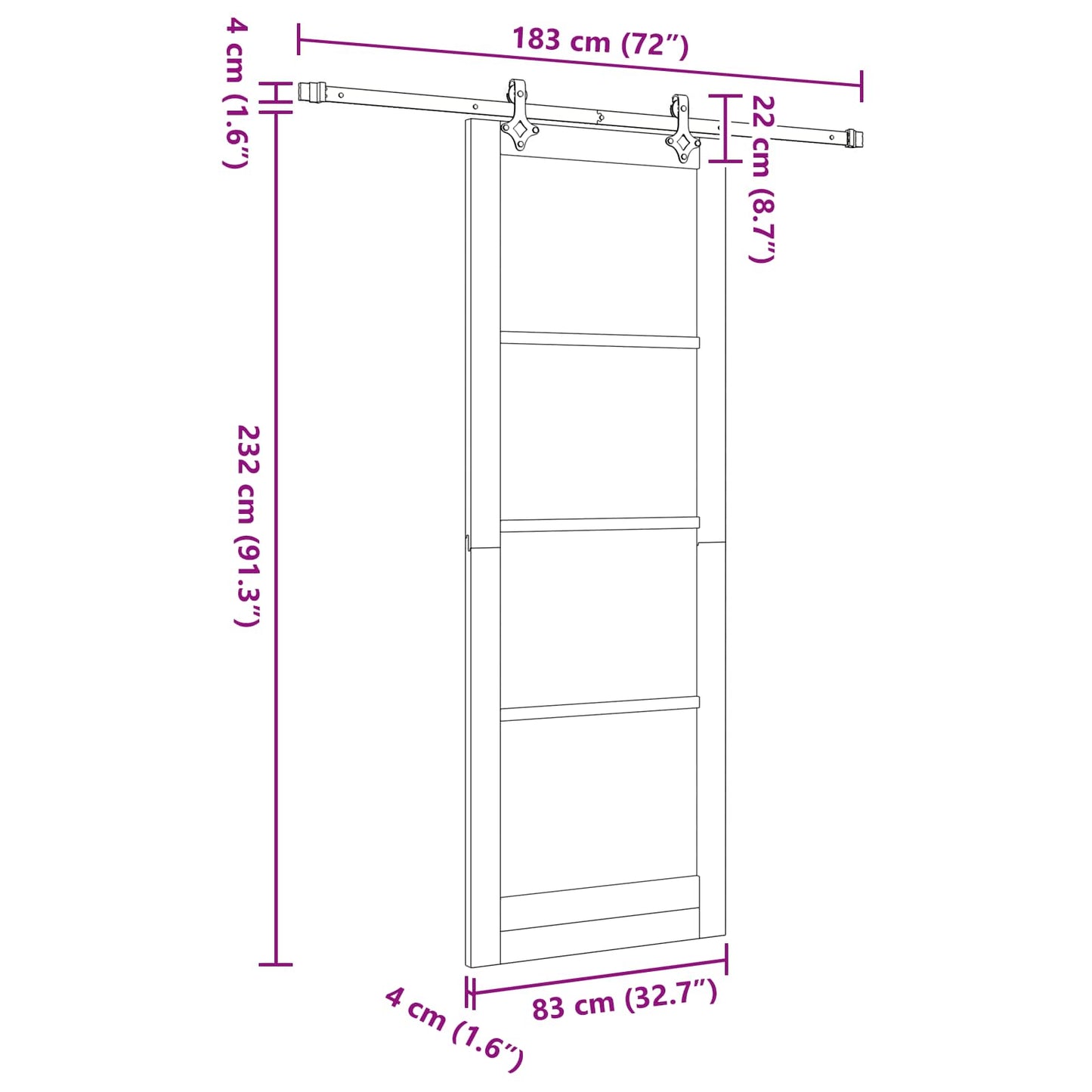 Sliding Door White 83 x 232 cm Solid Pine Wood