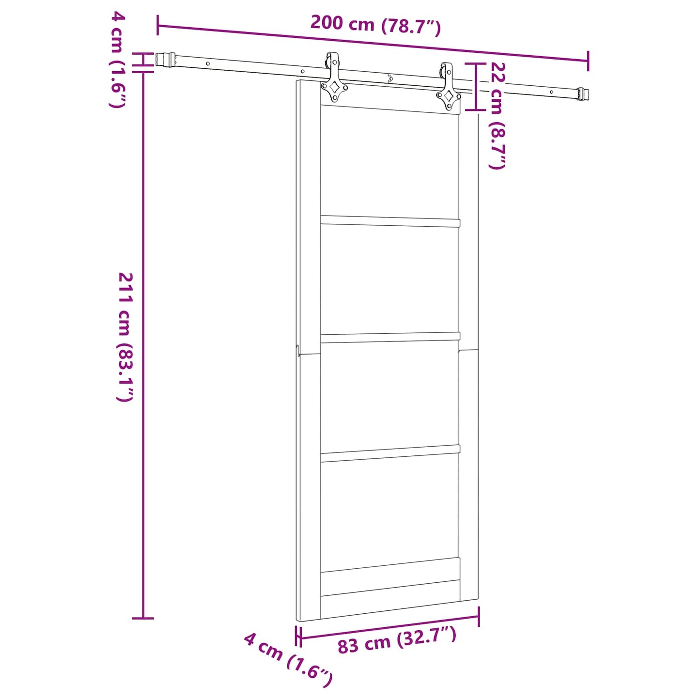 Sliding Door Natural and White 83 x 232 cm Solid Pine Wood