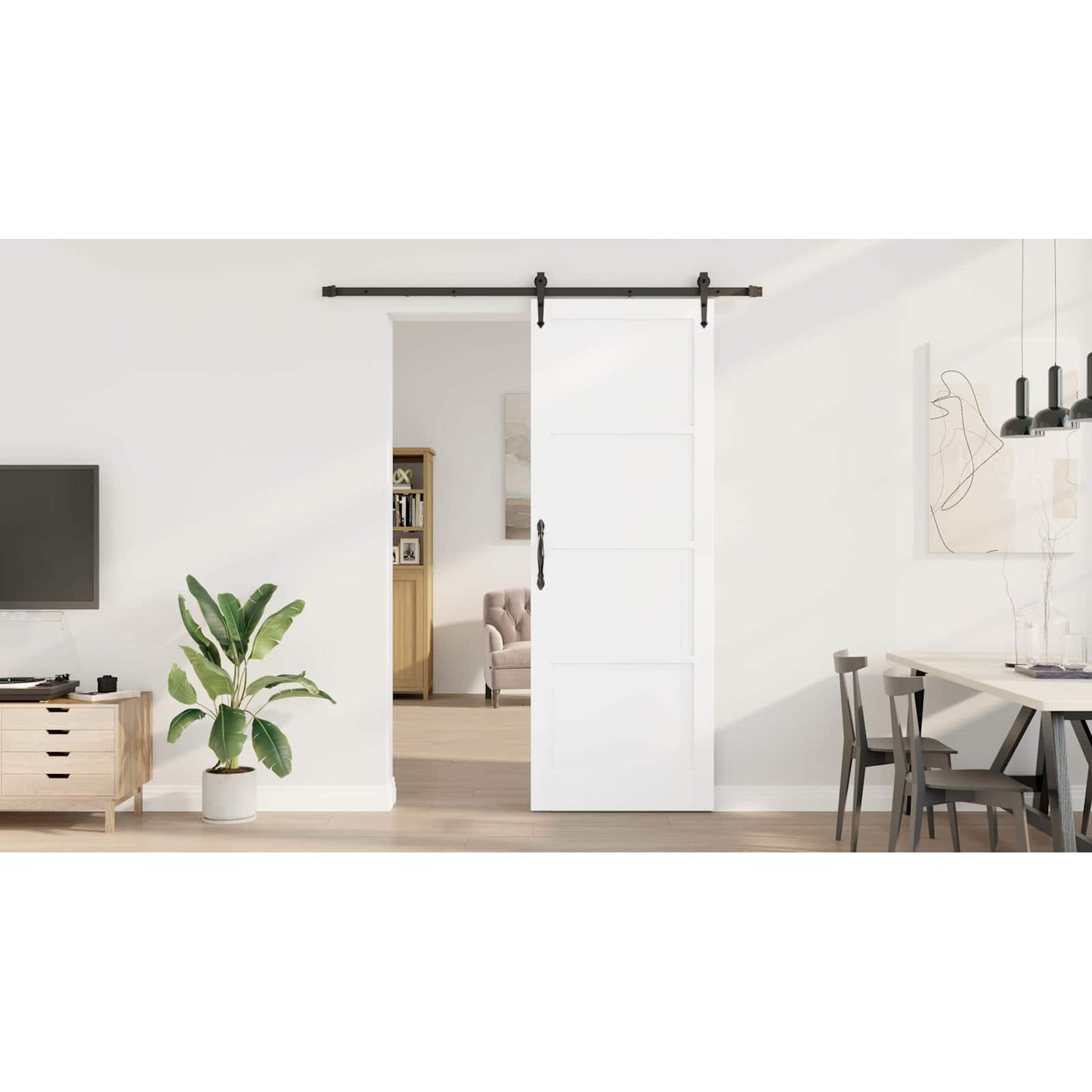 Sliding Door ORKDAL White and Black 83 x 232 cm Solid Pine Wood