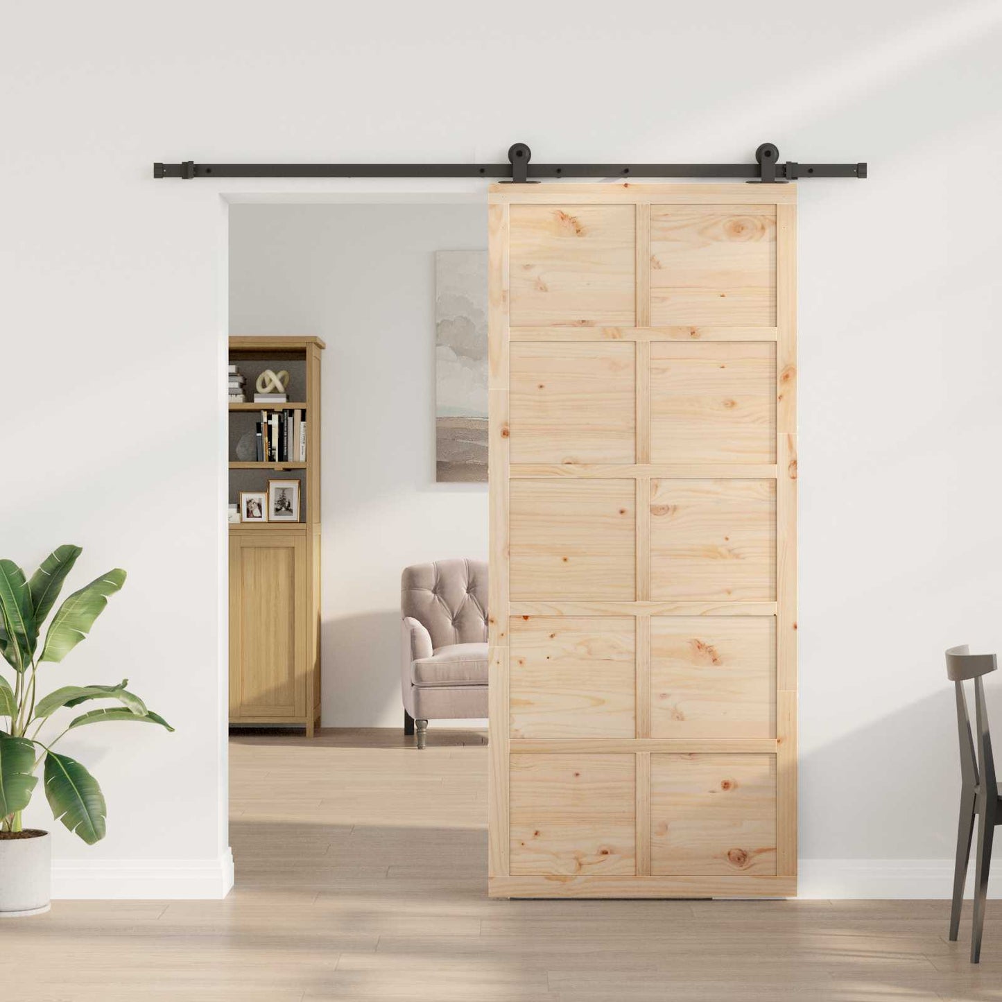 Sliding Door Natural 90 x 208 cm Solid Pine Wood