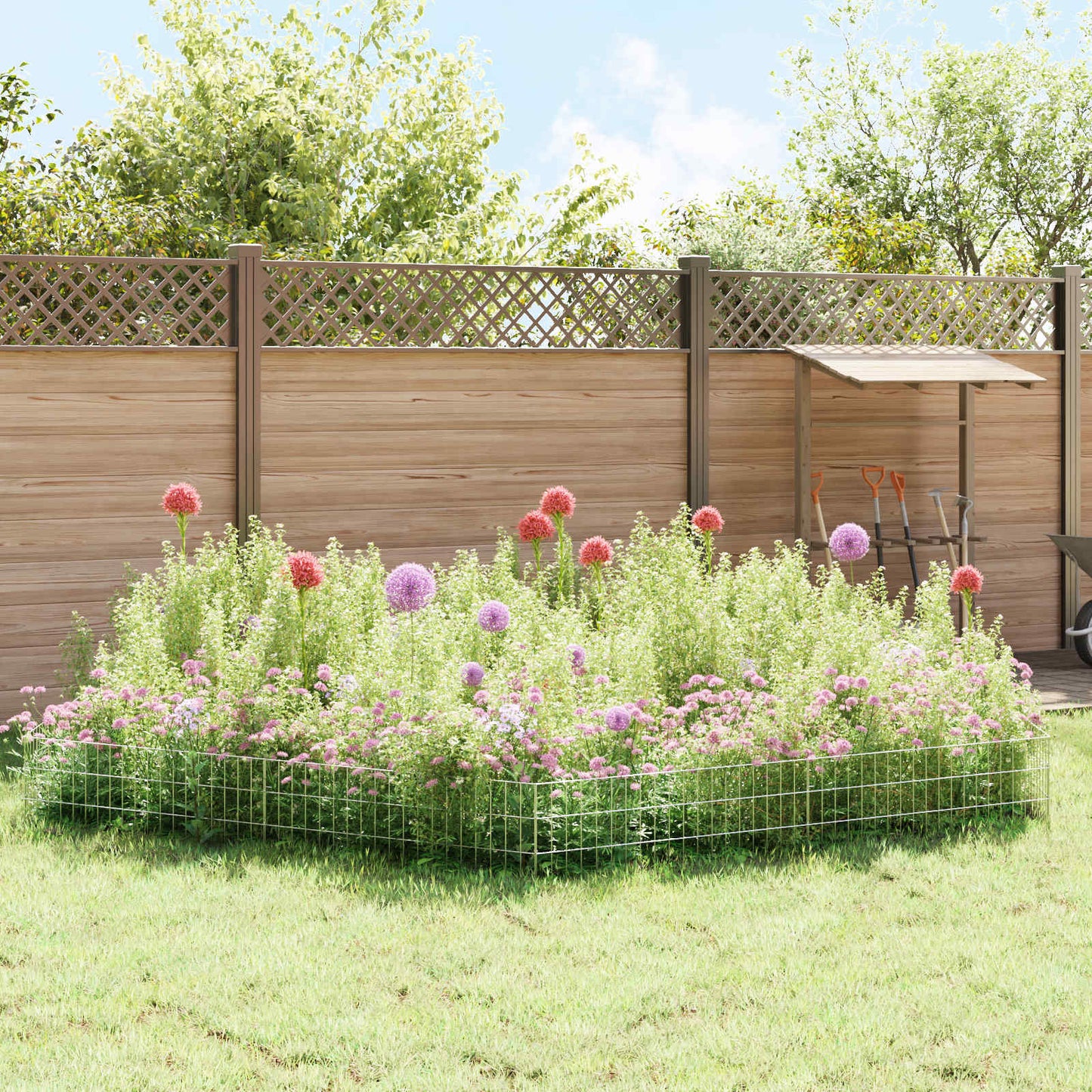 Garden Fence with Stakes 48 pcs 95 x 30 cm Mesh Silver