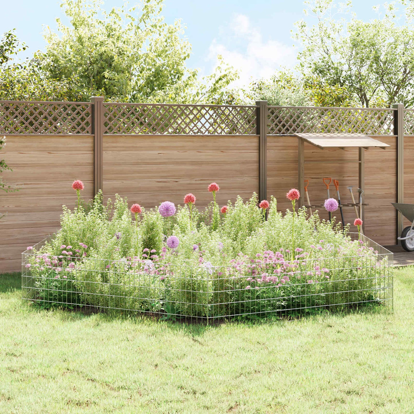 Garden Fence with Stakes 48 pcs 95 x 50 cm Mesh Silver