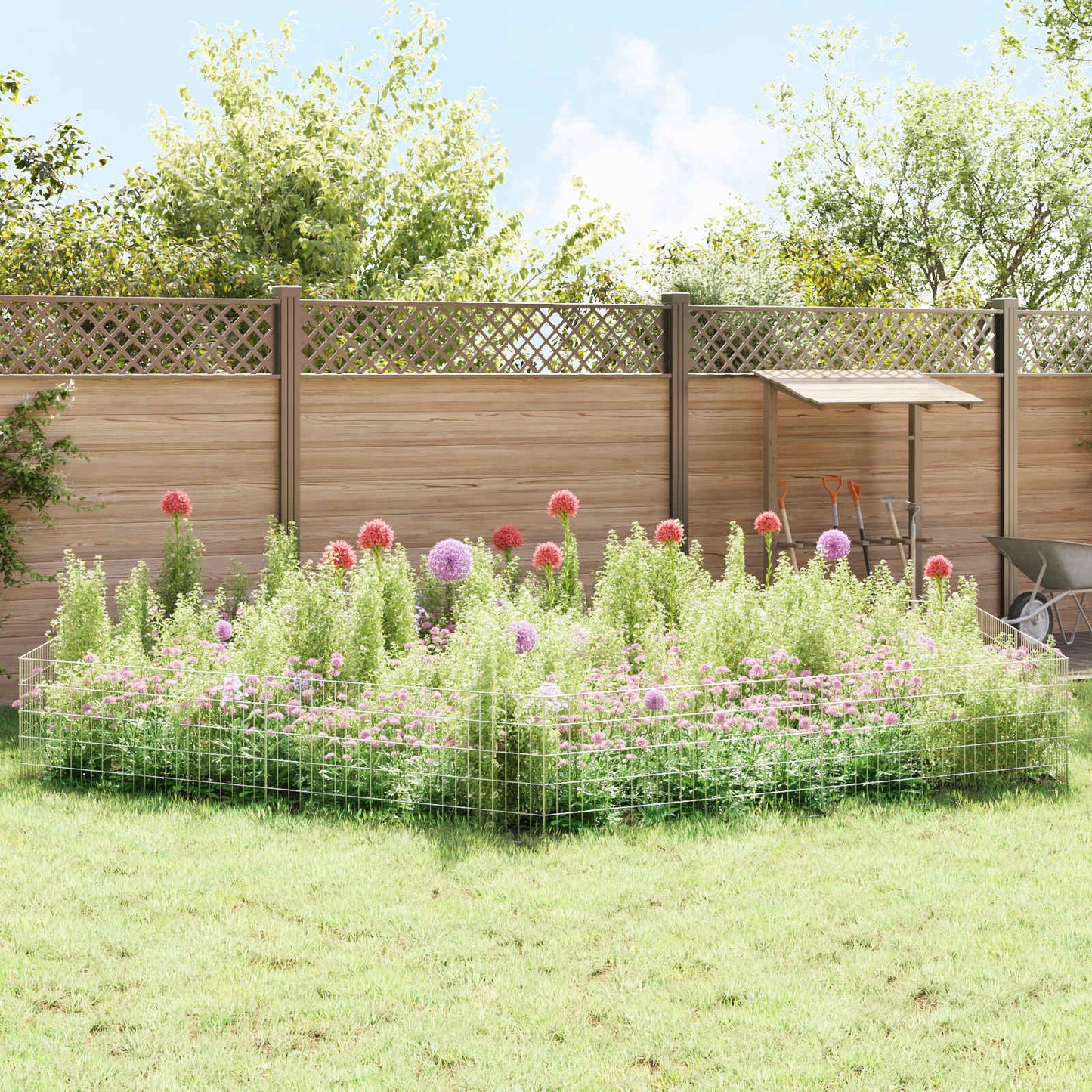 Garden Fence with Stakes 24 pcs 115 x 50 cm Mesh Silver