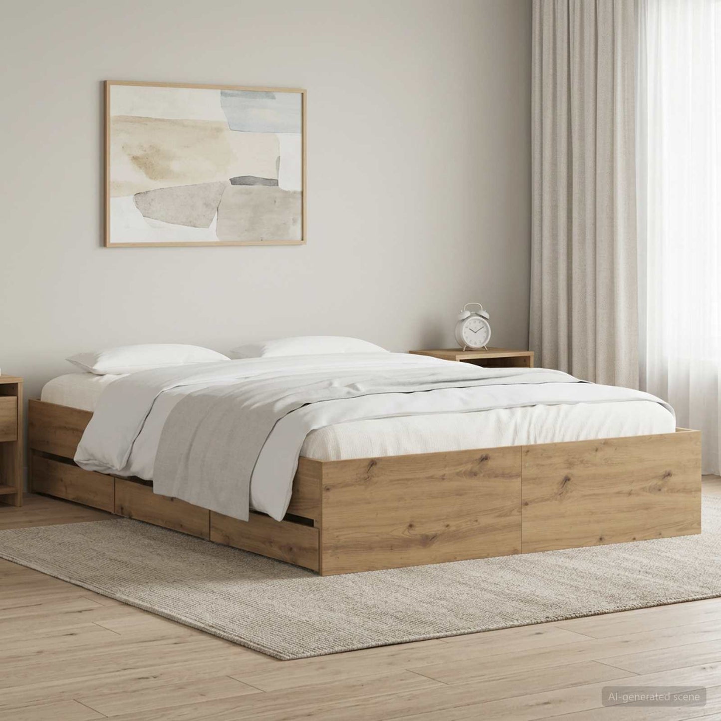 Bed Frame with Storage Artisan Oak 160 x 200 cm Engineered wood