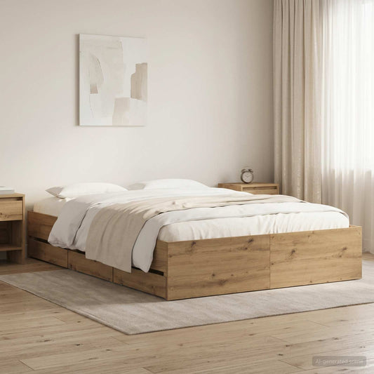 Bed Frame with Storage Artisan Oak 150 x 200 cm Engineered wood