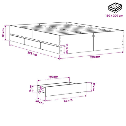Bed Frame with Storage Artisan Oak 150 x 200 cm Engineered wood