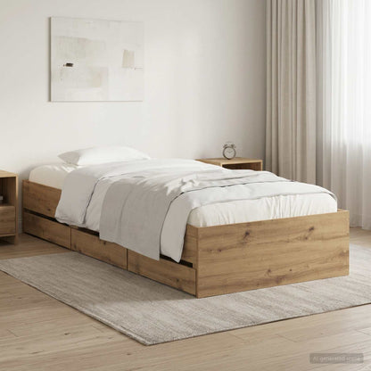 Bed Frame with Storage Artisan Oak 90 x 200 cm Engineered wood