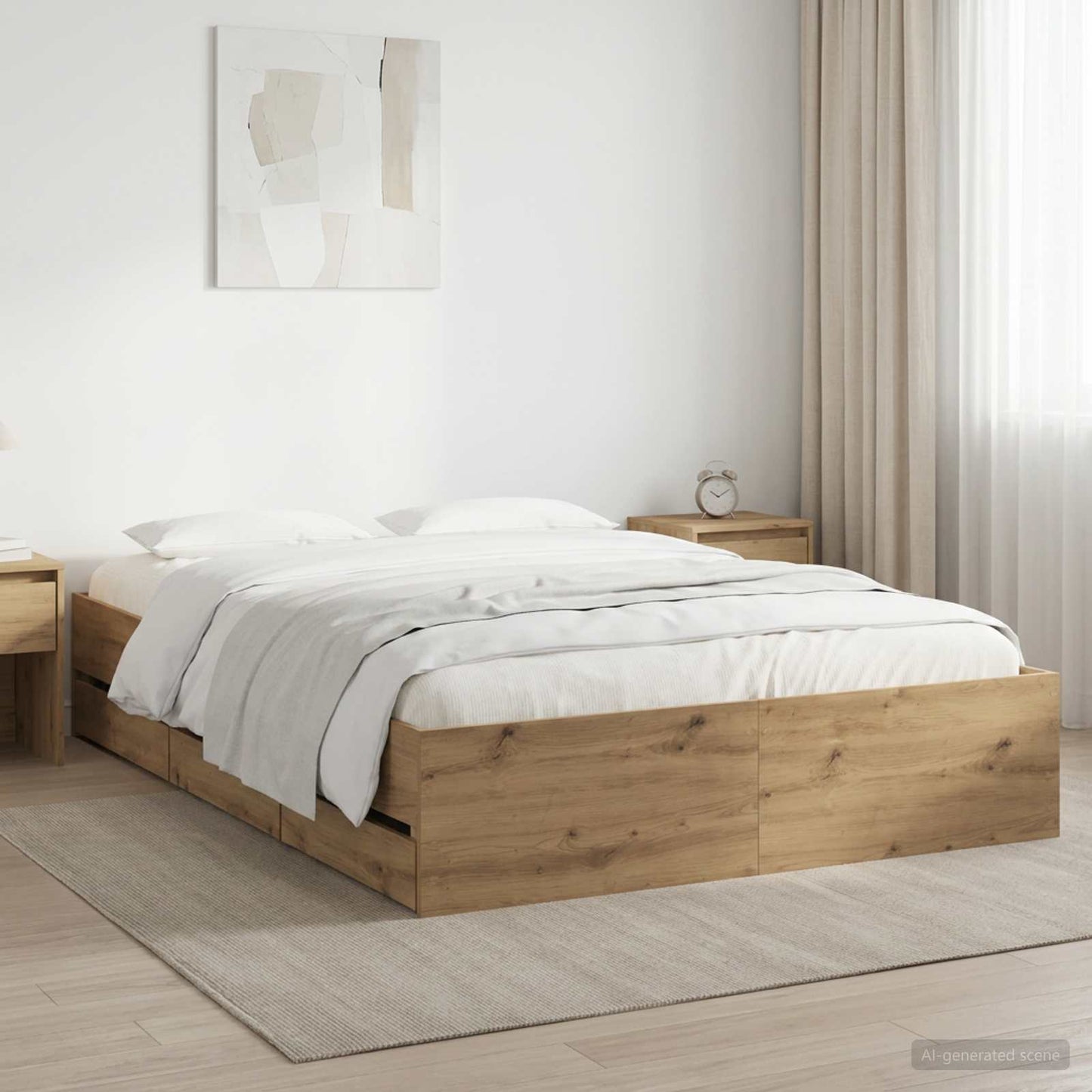 Bed Frame with Storage Artisan Oak 140 x 190 cm Engineered wood