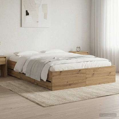 Bed Frame with Storage Artisan Oak 135 x 190 cm Engineered wood