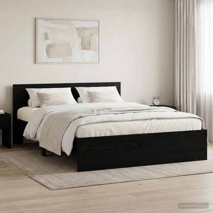 Bed Frame with Headboard Black Oak 160 x 200 cm Engineered wood