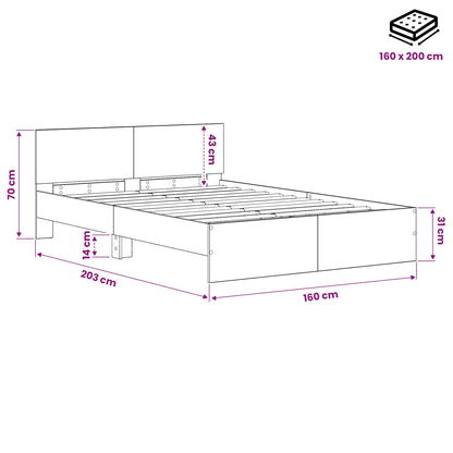 Bed Frame with Headboard Black Oak 160 x 200 cm Engineered wood