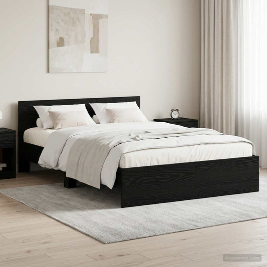 Bed Frame with Headboard Black Oak 140 x 200 cm Engineered wood