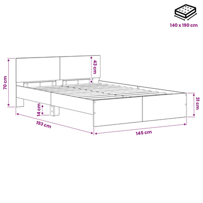 Bed Frame with Headboard Old Wood 140 x 190 cm Engineered wood