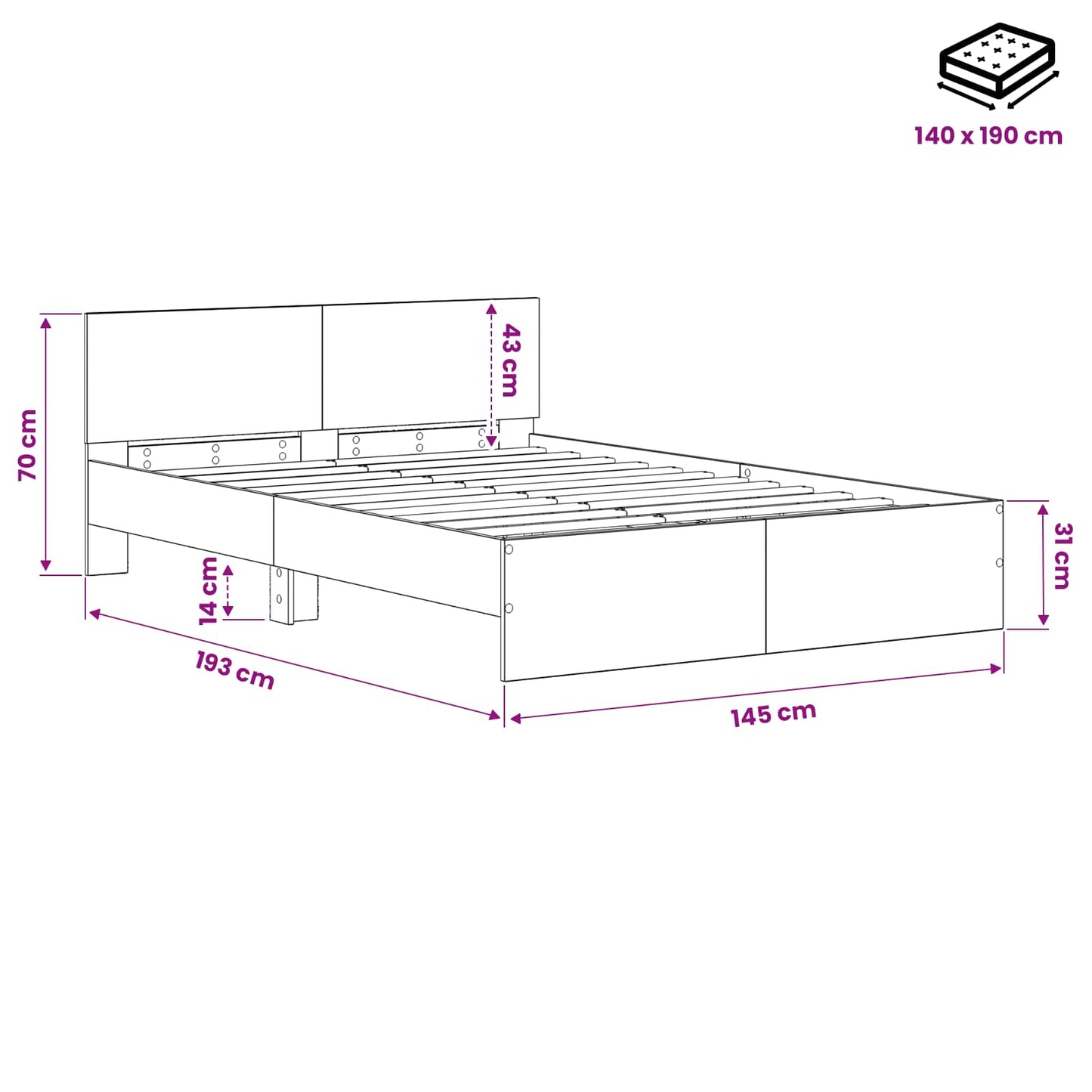 Bed Frame with Headboard Artisan Oak 140 x 190 cm