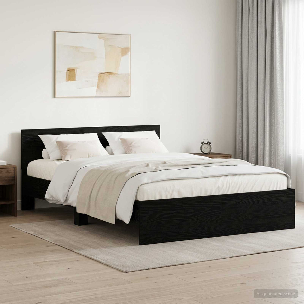 Bed Frame with Headboard Black Oak 140 x 190 cm Engineered wood