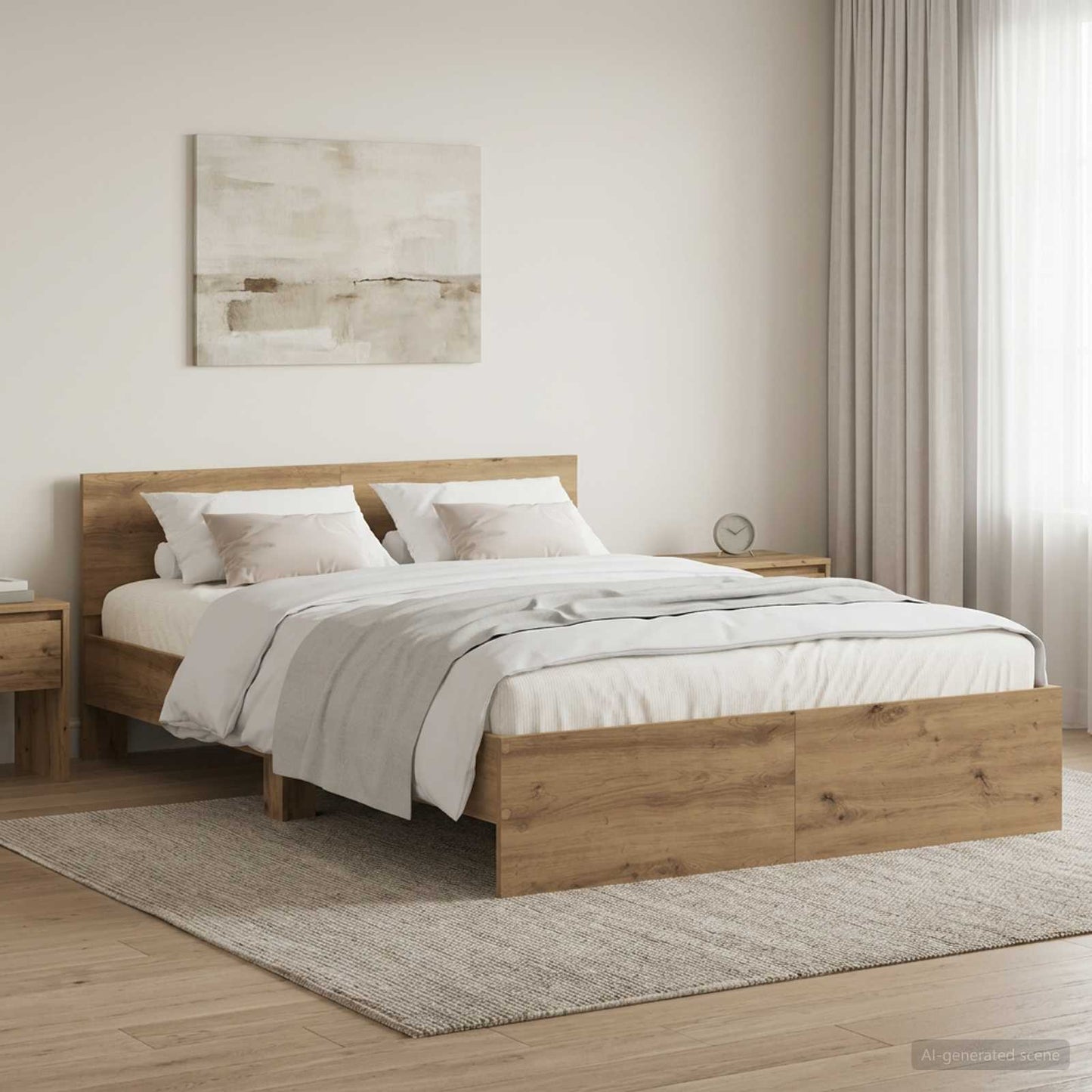 Bed Frame with Headboard Artisan Oak 135 x 190 cm