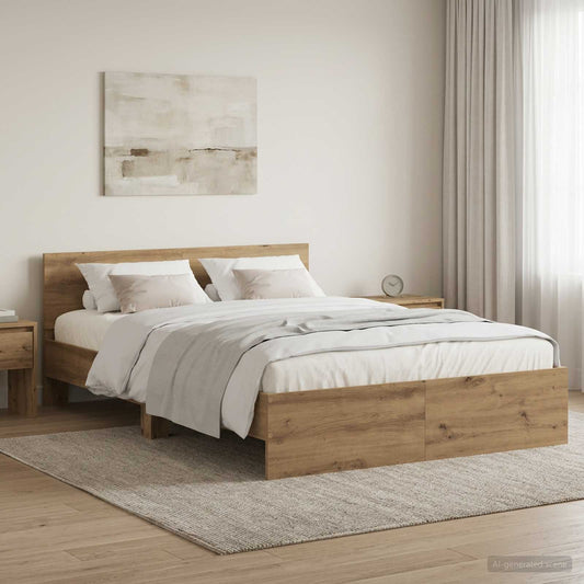 Bed Frame with Headboard Artisan Oak 135 x 190 cm