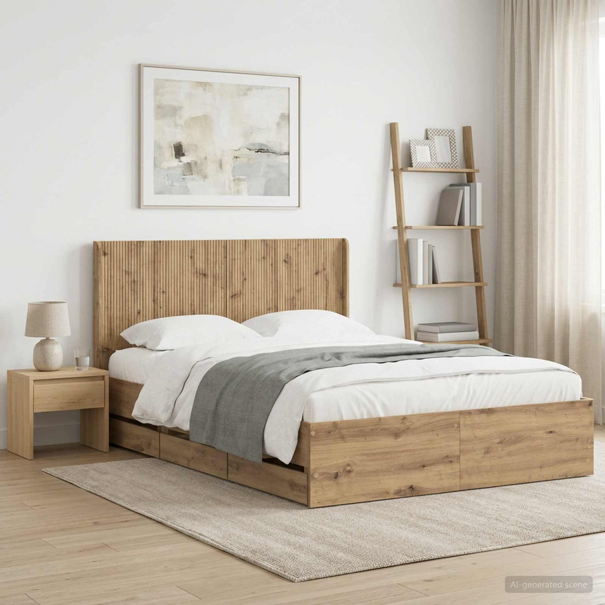 Bed Frame with Storage and Headboard Artisan Oak 120 x 200 cm