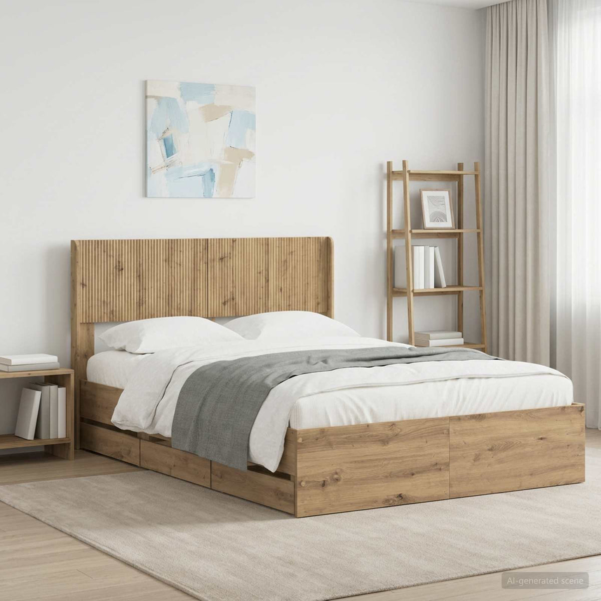 Bed Frame with Storage and Headboard Artisan Oak 120 x 200 cm