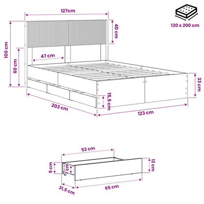 Bed Frame with Storage and Headboard Artisan Oak 120 x 200 cm