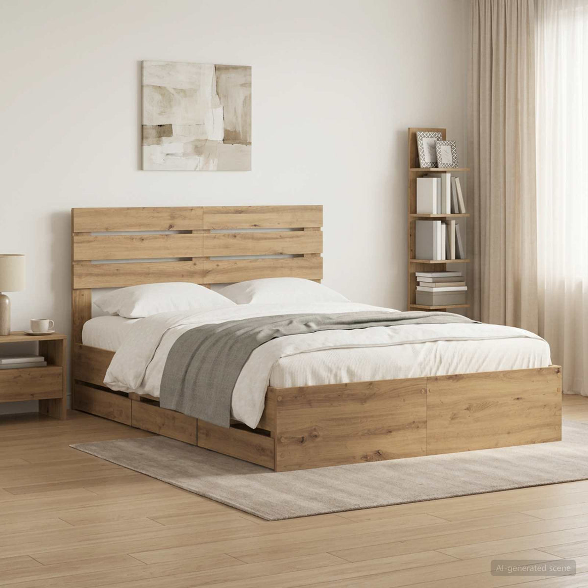 Bed Frame with Storage and Headboard Artisan Oak 120 x 200 cm