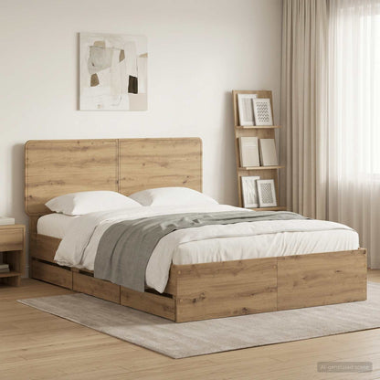 Bed Frame with Storage and Headboard Artisan Oak 120 x 200 cm